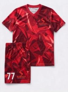 Maillot de football pour homme Subhay International, rouge, à col en V géométrique, respirant, en polyester, coupe classique, pour toutes les saisons - Product Image 2