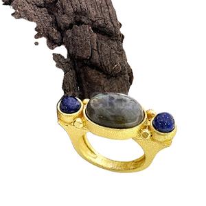 ชุบทองแฮนด์เมดอินเทรนด์การออกแบบที่ไม่ซ้ํากันทําด้วยมือลาพิสและลาบราดอร์อิตอัญมณีดีไซเนอร์แหวนมีสไตล์ SKU7114 - Product Image 1