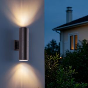 Lampada da parete moderna per esterni Mirrea da 14 pollici, cilindro in alluminio, copertura in vetro temperato, impermeabile, per portico e patio, con 2 luci - Product Image 3
