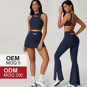Ensemble de yoga 2 pièces pour femmes, leggings taille haute, haut court à bretelles croisées sans couture, couleur unie, vêtements de sport TZ8796 - Product Image 5