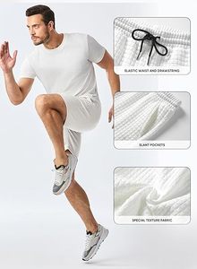 Pantalones Cortos Deportivos para Hombre, Casuales, Elásticos, con Cintura Elástica, Estilo Waffle, con Bolsillo - Product Image 4