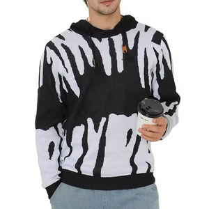 Sweat-shirt à capuche tricoté pour homme 100% coton uni décontracté noir blanc coupe classique respirant pour l'automne - Product Image 1