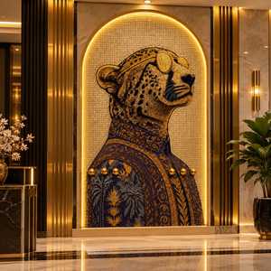 3D Cheetah Wall <b>Art</b> Panel 8 Feet Decorative Animal Artwork 4 Feet Wide Embossed <b>Textured</b> Leopard Portrait Wall Mural with Gold - Product Image 1