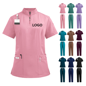 Women's Purple <b>Scrub</b> <b>Set</b> With Zip Neck Top And Drawstring Pants Hospital Uniforms Customizable Logo - Product Image 3