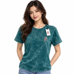 Camisetas de Algodón Personalizadas de Verano, Ecológicas, de Secado Rápido, Nueva Colección de Alta Calidad para Mujer, Corte Regular, Cuello en V, Lavado Ácido, con Servicio OEM - Product Image 1