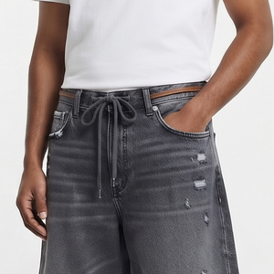 <b>Men's</b> Distressed <b>Jeans</b> Wash Denim Shorts Streetwear Acid Rain Denim Shorts <b>Men</b> High <b>Drawstring</b> Waist <b>Jeans</b> Shorts <b>Mens</b> - Product Image 6