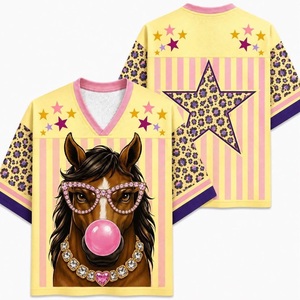 Y2K Leopard Print V-Neck Oversized T-Shirt With Rhinestone Glasses And <b>Bubble</b> Gum Design Unisex Breathable Summer Style - Product Image 4