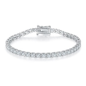 Women's Hiphop Moissanite Tennis Bracelet Round Brilliant Cut Claw Setting 14K White <b>Gold</b> Plated Wedding Gift Jewelry - Product Image 2