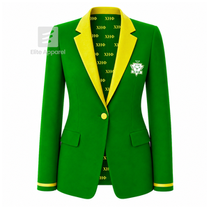 Blazer personnalisé de la sororité Chi Eta Phi, logo brodé vert et jaune, doublure en polyester avec logo imprimé répété pour femme - Product Image 1
