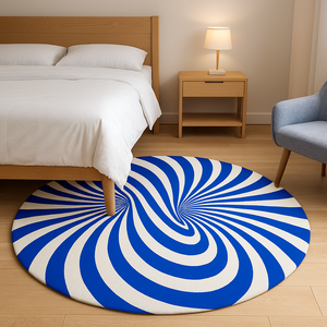 Custom Handmade Minimalist Wool Rug Abstract blue and white <b>Carpet</b> for Living Room & Bedroom Interiors for Home or Picnic - Product Image 1