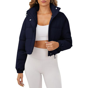 <b>Women's</b> <b>Cropped</b> <b>Puffer</b> <b>Jacket</b> Solid Color Stand Collar Zipper Closure Full Sleeve Winter Warm Outerwear Wholesale <b>Puffer</b> <b>Jacket</b> - Product Image 1