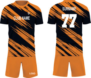 Ensemble de maillots de football personnalisés pour hommes, jaune et noir rayé, sublimé, 100% polyester, respirant, col rond, manches courtes - Product Image 4