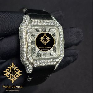 นาฬิกาข้อมือ Pahal Jewels ระบบอัตโนมัติ ประดับเพชร หน้าปัดทรงสี่เหลี่ยม สายหนังสีดำ กระจกแซฟไฟร์ แสดงวันที่ - Product Image 4