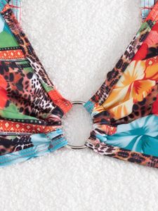 Conjunto de Bikini de 2 Piezas para Mujer, Top con Tirantes Anchos, Diseño Sexy, Estampado Floral, Cuello en V, Espalda con Lazos, Braguita de Talle Bajo - Product Image 6