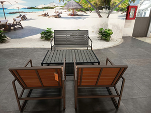 Conjunto de Mesa y Sillas de Patio Modernas para Exteriores con Tableros de Madera y Estructura de Acero para Jardín, Parque o Villa - Product Image 1