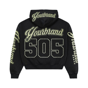 Sudadera con capucha negra personalizada para hombre, con cremallera, estilo francés, corte regular, estampado 505, informal, para otoño, unisex. - Product Image 2