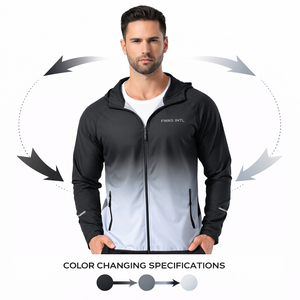 Wholesale Men <b>Heat</b> Sensitive Hooded Windbreaker Lightweight Training <b>Jacket</b> Custom Logo OEM Thermo Reactive men's <b>jackets</b> - Product Image 2