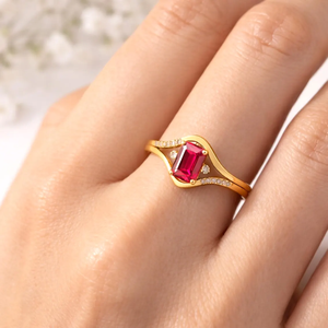 <b>Emerald</b> Cut Ruby <b>Ring</b> Split Shank July Birthstone <b>Ring</b> Natural Red Gemstone Statement <b>Ring</b> 925 Sterling <b>Silver</b> 18K Gold Filled - Product Image 6