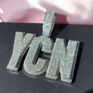 <b>Custom</b> VVS Moissanite Letter Charm Pendant Silver Plated <b>Name</b> <b>Necklace</b> Round Brilliant Cut Jewelry for Party - Product Image 1