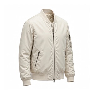 Veste décontractée beige pour homme, fermeture éclair, col rabattu, couleur unie, polyester, coupe classique, automne - Product Image 4