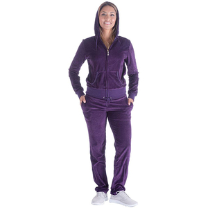 Conjunto de Dos Piezas de Terciopelo con Logotipo Personalizado para Mujer, Top Corto con Cremallera de Color Sólido, Chaqueta con Capucha y Pantalones Deportivos para Otoño e Invierno, Chándal de Terciopelo - Product Image 6