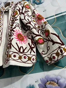 Handcrafted Eco-Friendly Suzani Embroidered <b>Velvet</b> Long <b>Jacket</b> Bohemian Floral Winter Coat Ethnic Festival Kimono Artisan <b>Women</b> - Product Image 6