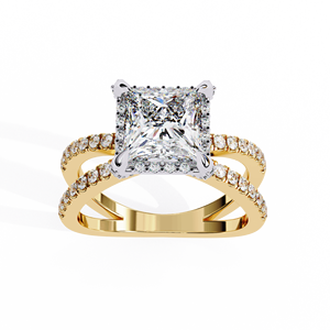 Bague de mariage en or massif 14K avec diamant de laboratoire taille princesse, halo et sangle fendue, 2,25 CTW DEF VVS, certifiée IGI, vente en gros - Product Image 3