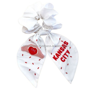 Game Day <b>Red</b> Scrunchie with Tail Gold <b>Sequin</b> Football Embroidery Elastic Hair Bow Custom Ponytail Holder for Sports Fans Cheer - Product Image 5