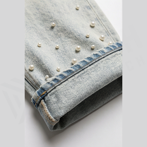 Jean droit taille haute pour homme en denim de coton délavé style streetwear perlé coupe slim décontracté printemps - Product Image 6