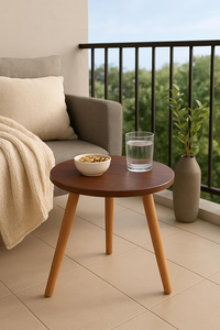 <b>Round</b> Wood Side <b>Table</b> Accent End <b>Table</b> with Cream Legs for Living Room <b>Small</b> Space - Product Image 4