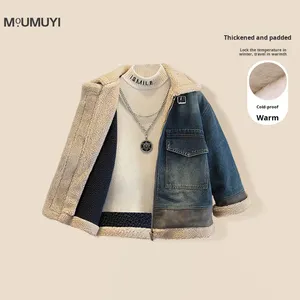 Veste d'hiver pour garçons, nouveau modèle 2025 pour jeunes enfants, automne-hiver, denim épais, manches longues, style court, fermeture éclair - Product Image 3