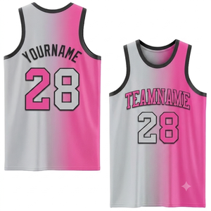 Custom Sublimation Basketball Jersey apparel Breathable polyester Mesh Personalized Team <b>Name</b> Number summer pink <b>light</b> gray top - Product Image 1