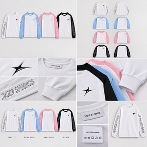 T-shirt Raglan Unisexe N19 Studios Personnalisé 100% Coton Manches Longues Coupe Classique Uni Streetwear 220g Logo Avant Respirant - Product Image 4
