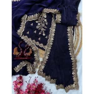 Saree de soirée de créateur avec broderie à paillettes et cordon pour fête - Product Image 2