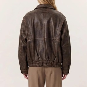 Women's Oversized Brown Leather <b>Jacket</b>, 80s Distressed <b>Bomber</b>, <b>Vintage</b> Real Leather <b>Jacket</b> - Product Image 4