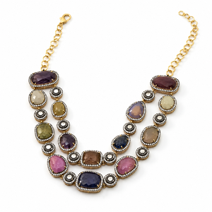 Collier en argent 925 plaqué or de qualité supérieure avec pierres précieuses ovales multicolores pour femmes, bijoux faits à la main, cadeau ethnique pour mariage ou fête - Product Image 5