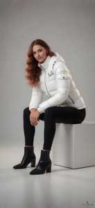 Veste matelassée blanche pour femme, manches longues, col montant, fermeture éclair, coupe-vent, manteau d'hiver, rembourrage épais en polyester - Product Image 2