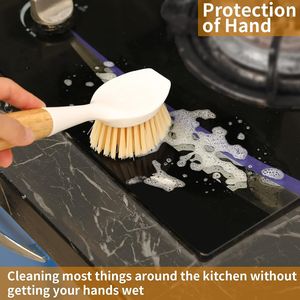 Set di 2 Spazzole per Piatti con Manico in Bambù e Raschietto Integrato per Pulizia di Pentole, Padelle e Lavello - Product Image 3