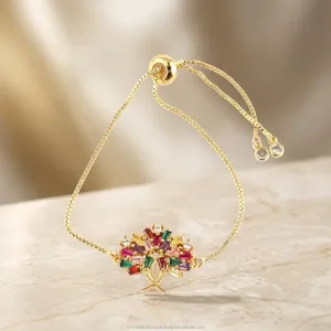 Pulsera Bolo de Cadena con Colgante Árbol de la Vida Colorido y Zirconia Multicolor, Ajustable, Joyería de Proveedor Mayorista de Moda - Product Image 5