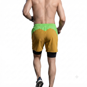 Trendy 2026 Men Mustard <b>Athletic</b> Workout Shorts Ribbed Gym Casual Running Pockets Contrast Wholesale Oxford Fabric High Waist - Product Image 2