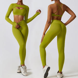 Vêtements de fitness pour femmes, hauts de yoga sans couture, couleurs unies, manches longues, crop tops de sport, ensembles de yoga respirants et à séchage rapide - Product Image 1