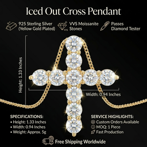 Pendentif Croix Chrétienne Personnalisé Sertie de Moissanite VVS, en Argent 925 Plaqué Or 5g, Sertissage à Griffes, Bijoux Hip Hop Religieux, MOQ 1 USA - Product Image 4