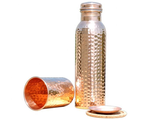 100% Pure Copper Hammered <b>metal</b> <b>Water</b> <b>Bottle</b> for New Travellers Direct Drinking Method 34 oz Capacity - Product Image 3