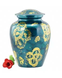 Urne funéraire de luxe en pierre et métal en gros, pot commémoratif avec motif artistique en marbre gris et finition émail poli lisse - Product Image 2