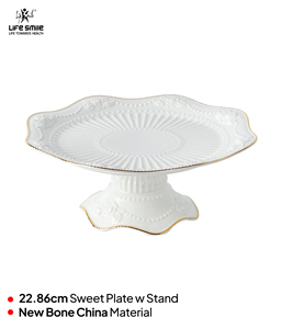 Plato Redondo de Porcelana Fina Moderna y Lujosa con Soporte, Plato de Servir Blanco Pulido con Diseño Incrustado para Fiestas - Product Image 2