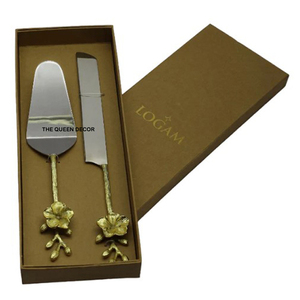 Cubertería de Acero Inoxidable Dorado con Acabado Espejo, Diseño Exclusivo, Novedosa, Personalizada con Grabado de Hojas y Flores - Product Image 1