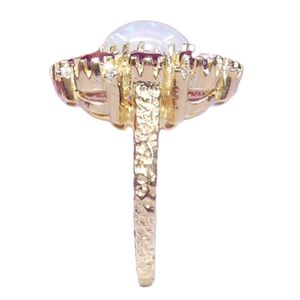 Vintage Gold Plated <b>Opal</b> Cluster <b>Ring</b> Classic Channel Setting Women's Anniversary Wedding Everyday Wear Jewelry - Product Image 3