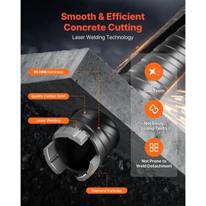 Punta diamantata per carotaggio a secco da 1-1/2 pollici di diametro, profondità di foratura 9-1/2 pollici, punte interne 5/8-11 per muratura e cemento - Product Image 6