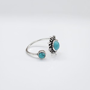 Handcrafted 925 Sterling Silver Round Turquoise Sun Flower <b>Ring</b> <b>Adjustable</b> Bohemian Gemstone Jewelry for Women - Product Image 3