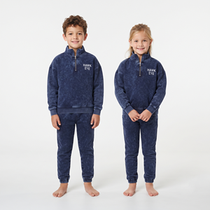 Conjunto Deportivo Unisex de Alta Calidad para Niños, Pantalones Jogger de Algodón con Lavado Ácido de Color Sólido, Venta al Por Mayor, Logotipo Personalizado, Dos Piezas - Product Image 1